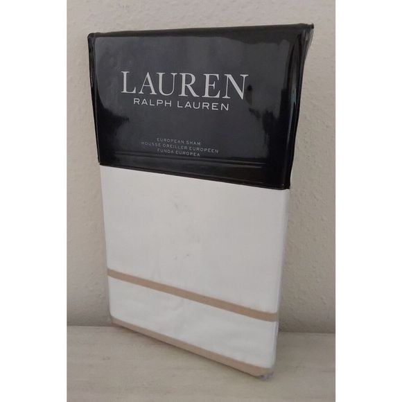 Ralph Lauren SPENCER BORDER SATEEN Cotton 300TC Clay Tan European Pillow Sham - Picture 2 of 9